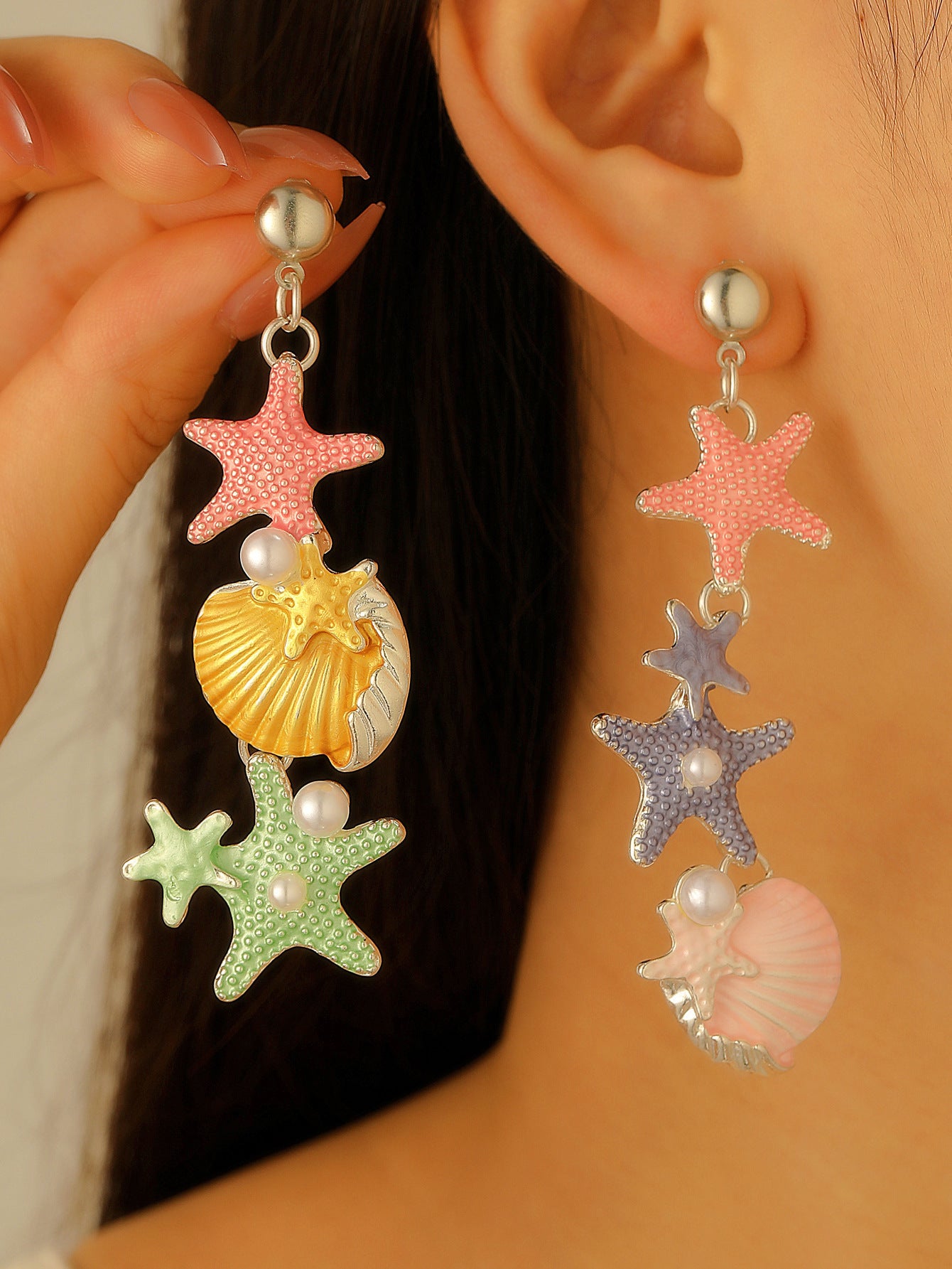 Wholesale Electroplated Alloy Bohemian Beach Shell Necklace And Bracelet Set For Women Faux Pearl Starfish Conch Fashion Accessory