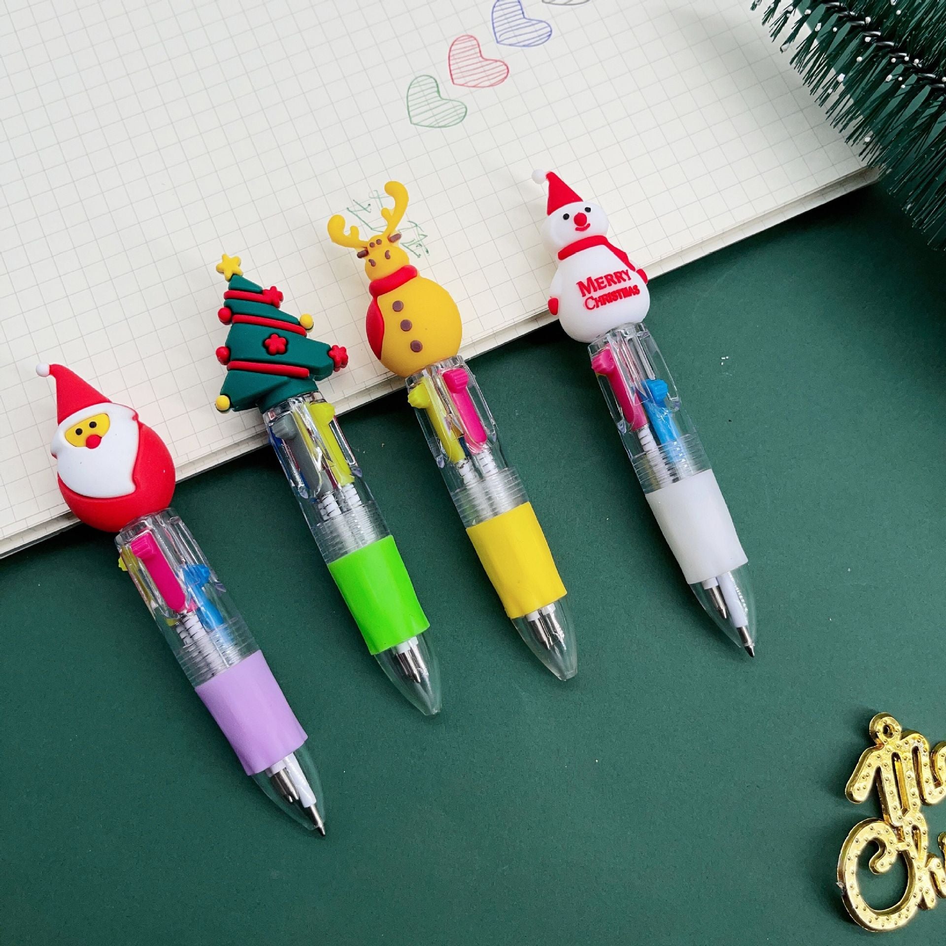 Wholesale Cartoon Christmas Mini Four Color Plastic Ballpoint Pen