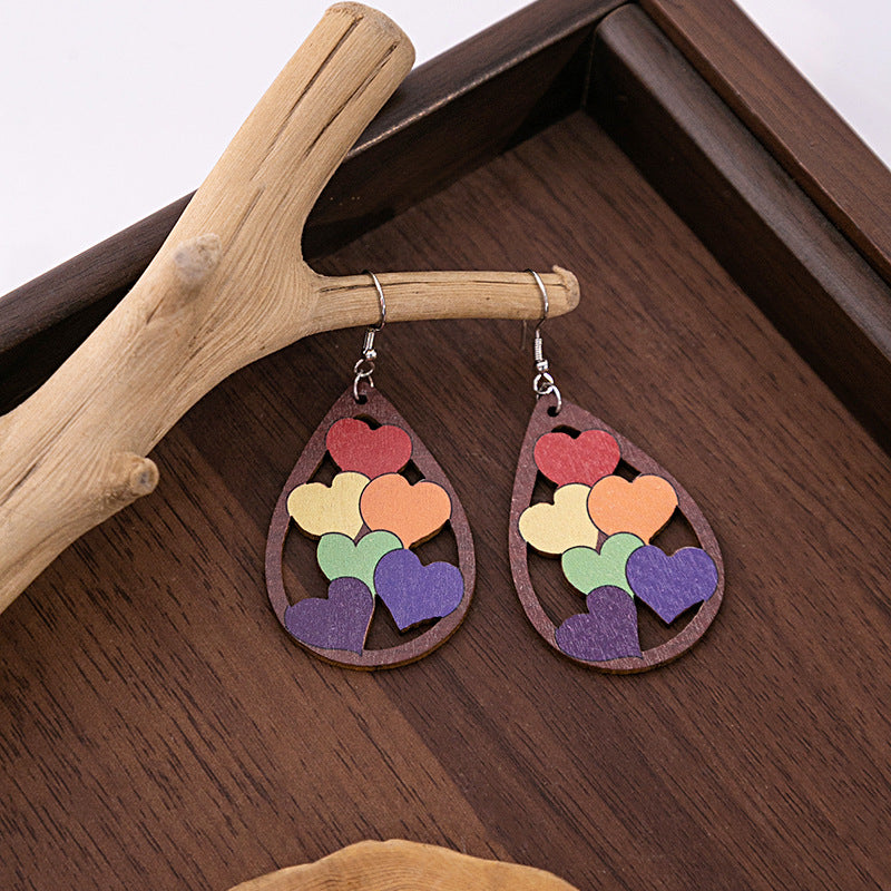 Wholesale Cute Hollow Color Heart Wooden Earrings