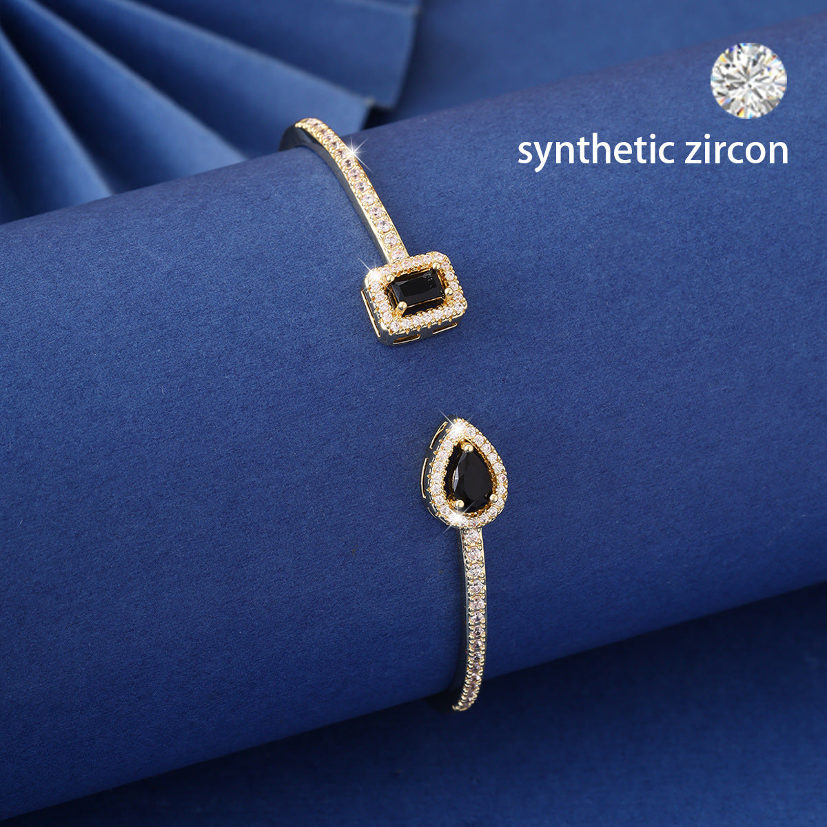 Wholesale Square water droplet shaped zircon and diamond inlaid adjustable bracelet