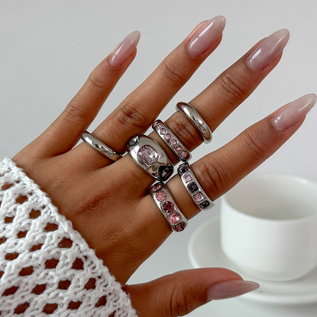 Wholesale Color Gem Inlay Ring suit Metallic Glazed Ring