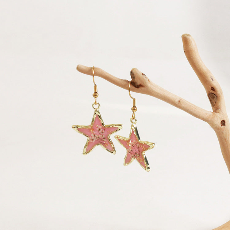 Wholesale 6pcs Small Fresh Five-pointed Star-shaped Immortal Flower Earrings