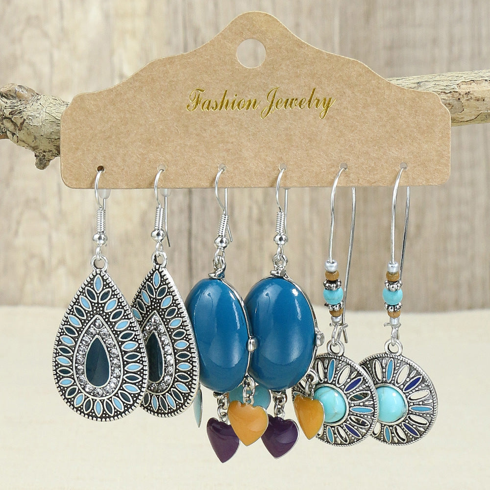 Wholesale Boho Vintage Three Piece Set Tassel Flower Earrings