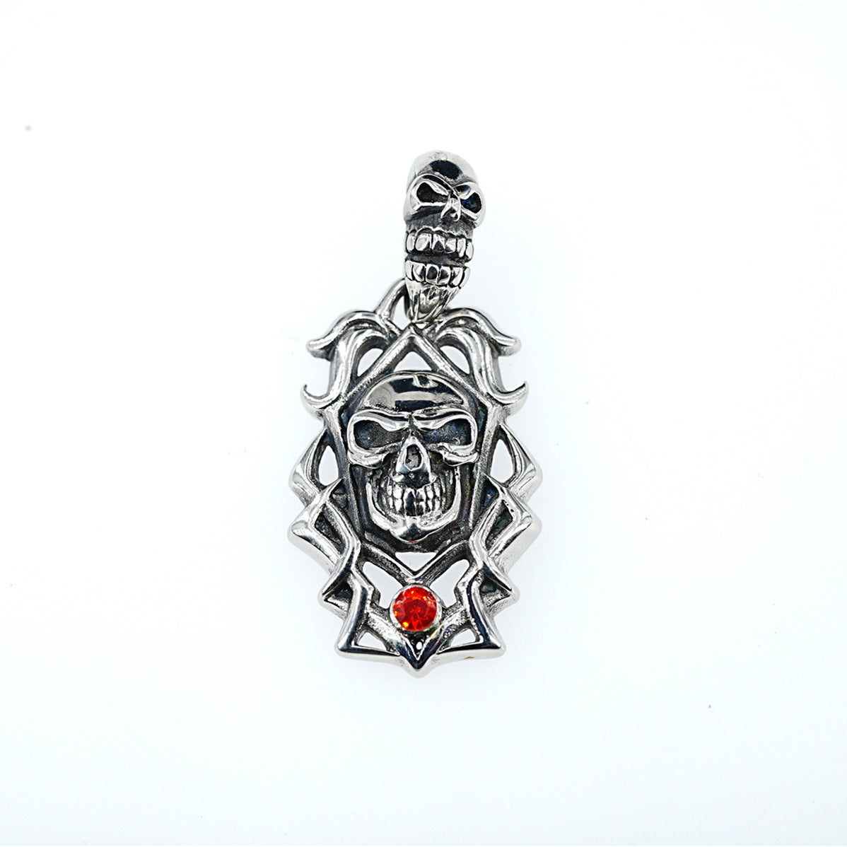Wholesale Diamond Skull Pendant Titanium Steel Men' s Necklace Hip Hop
