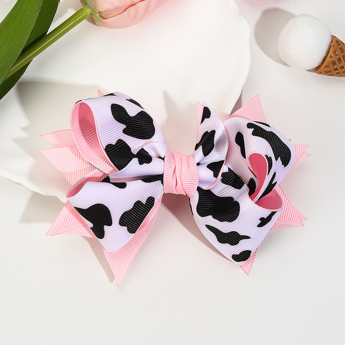 Wholesale  20pcs/pack European and American Cow Pattern Bow Hairpins Popular Kidsren' s Bow Hair