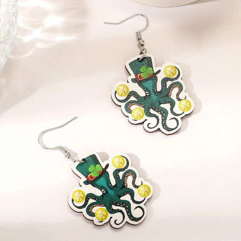 Wholesale St. Patrick's Day Heart Green Lucky Clover Earrings