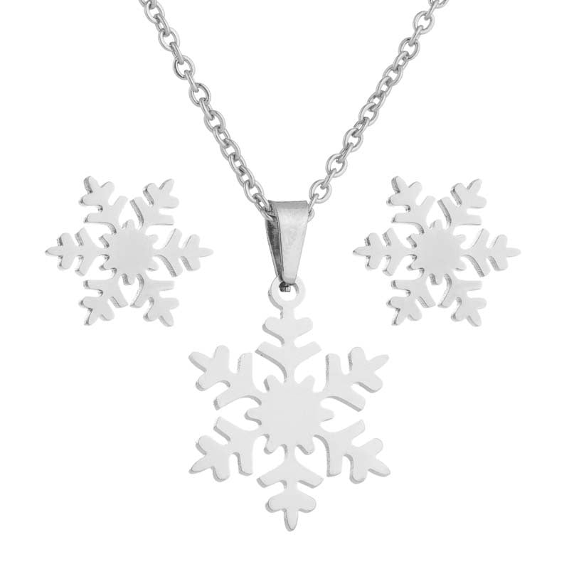 Wholesale Christmas Jewelry Set Geometric Snow Flower Earrings Necklace Three Piece Set