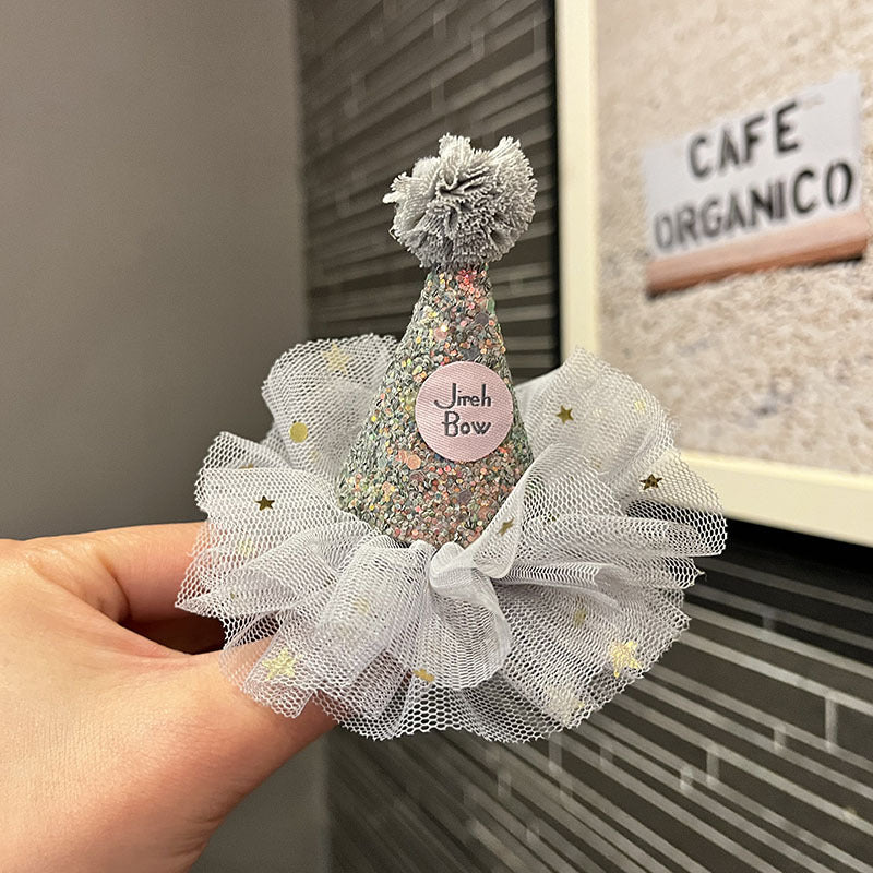 Wholesale  hairpin princess party hat hair clip baby birthday hair accessories mesh girl