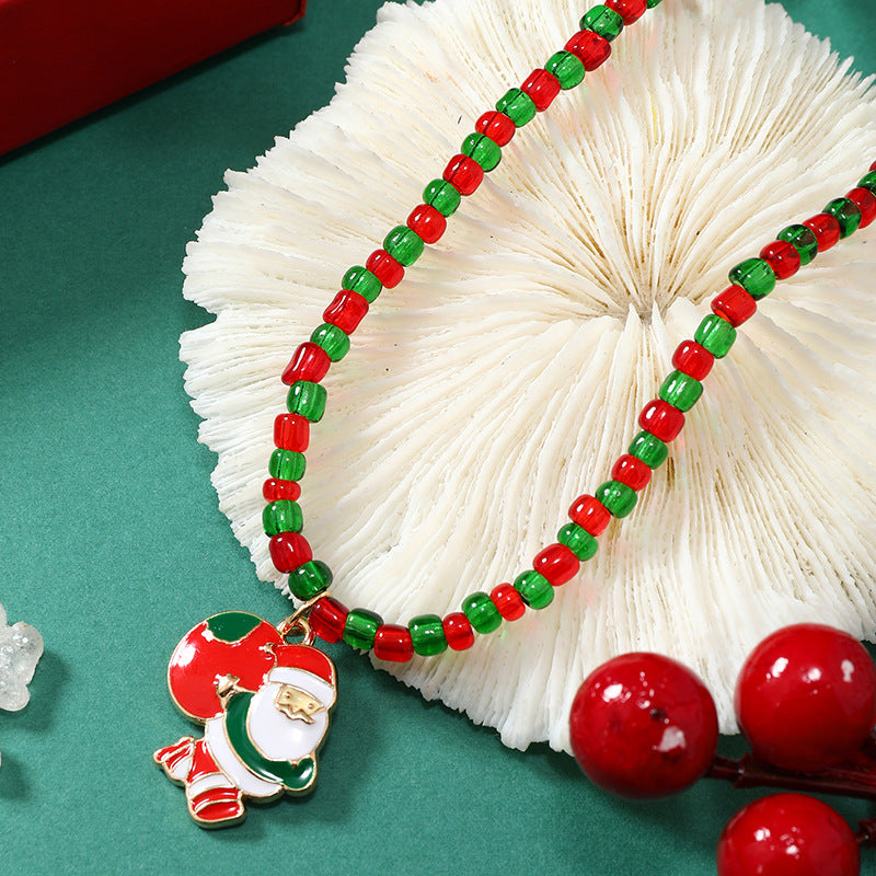 Wholesale Christmas Red and Green Ball Bead Alloy Necklace