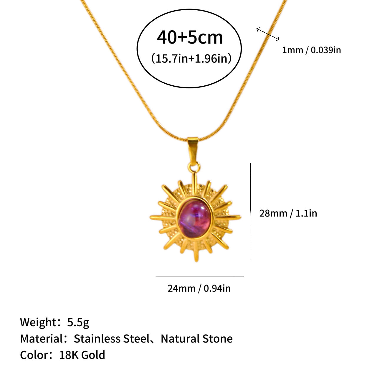 Wholesale   Stainless Steel Pendant Inlaid with Natural Stone Titanium Steel Necklace