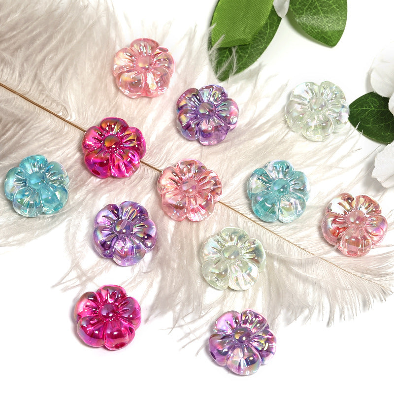 Wholesale 100pcs High Transparency Acrylic Five-petal Flower UV Plated Flower Diy Loose Beads