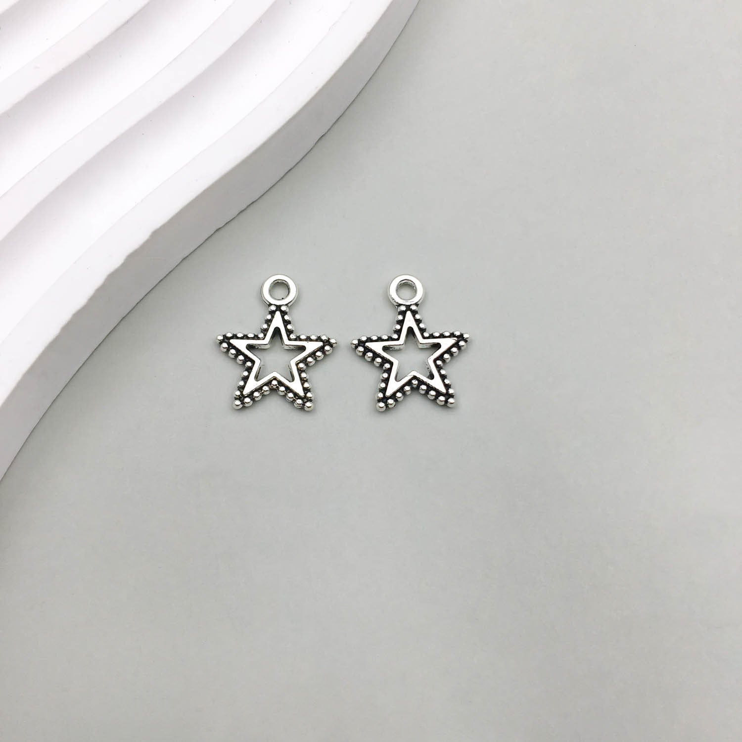 Wholesale 1 Antique Silver Alloy Star Series Simulation Hollow Pentagram DIY Pendant