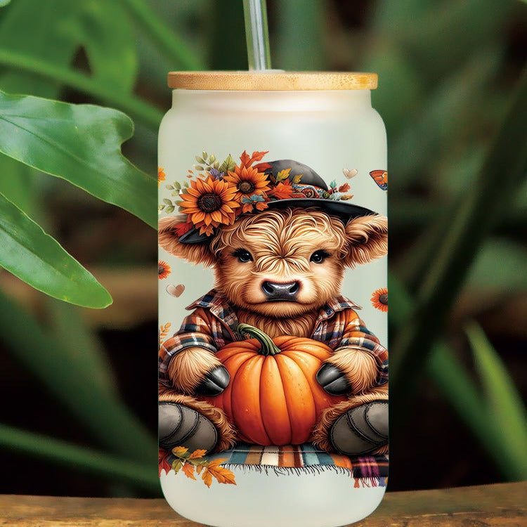 Wholesale Cute flowers lamb  calf 16oz Cup UV DTF Wraps