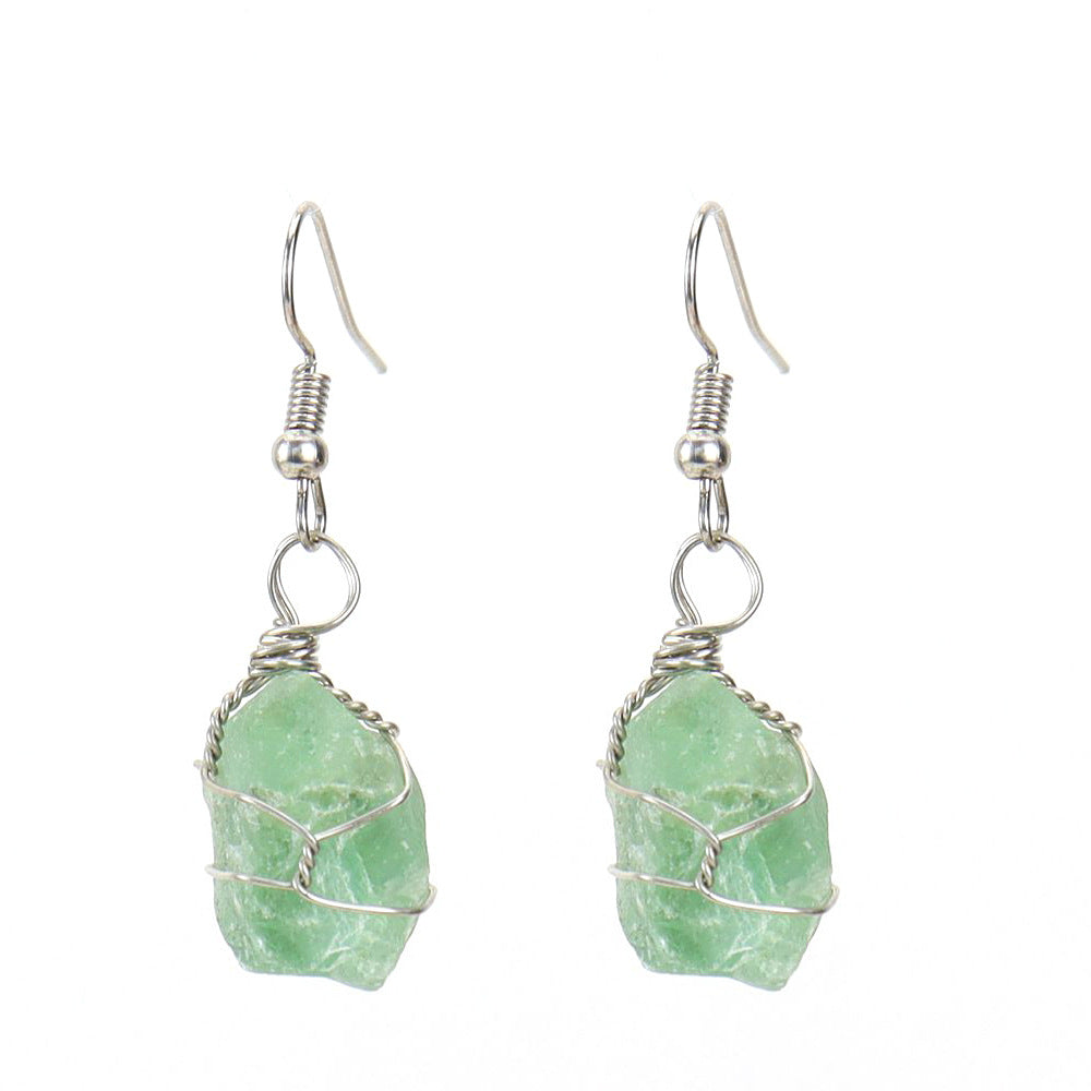 Wholesale New Handmade Silver Wound Natural Rough Crystal Agate Tourmaline Earrings