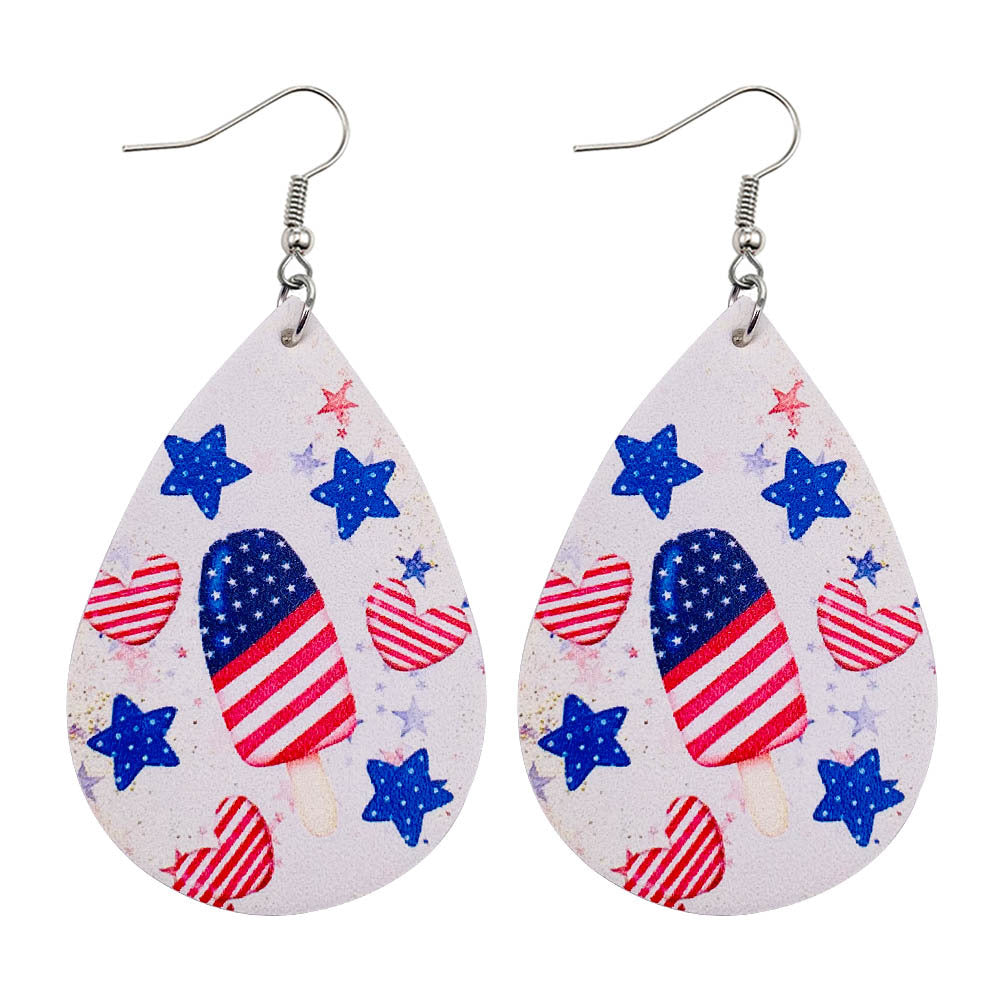Wholesale American Independence Day Sunflower Cross Football Leather Earrings