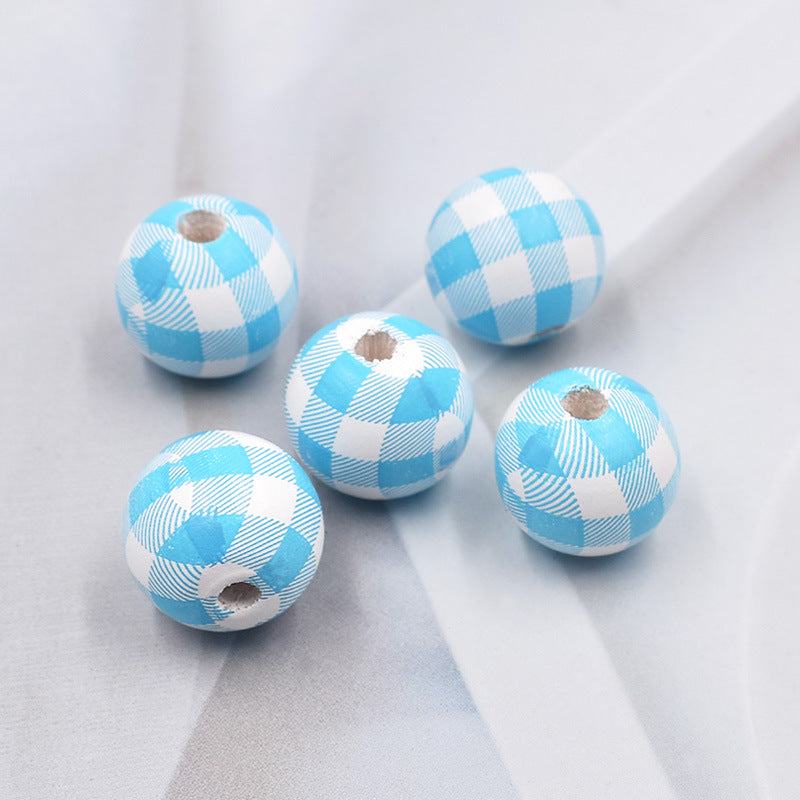 Wholesale 10PCS Houndstooth Wooden Beads DIY Beads Colored Plaid Wooden Beads