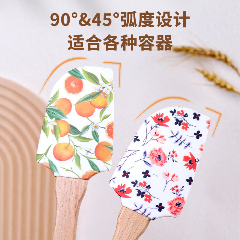 Wholesale Medium pointed silicone wood handled cream cake spatula