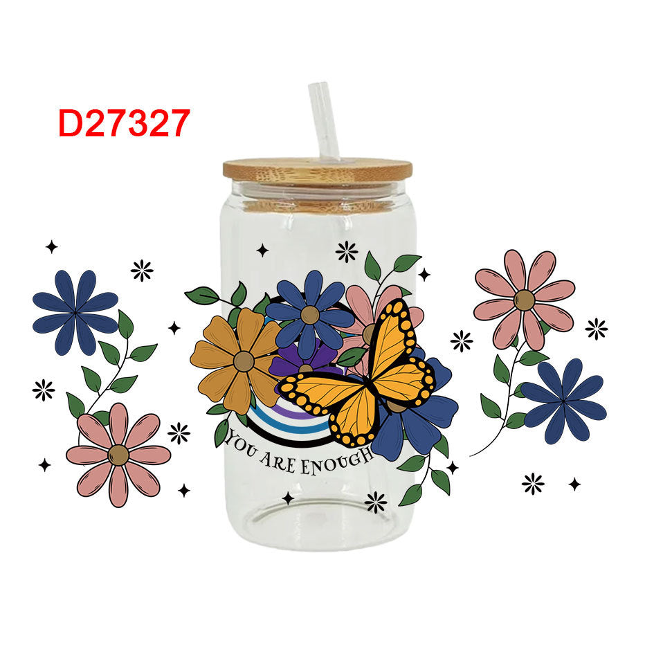 Wholesale Colorful Butterfly Flower Mushroom 16oz Cup UV DTF Wraps