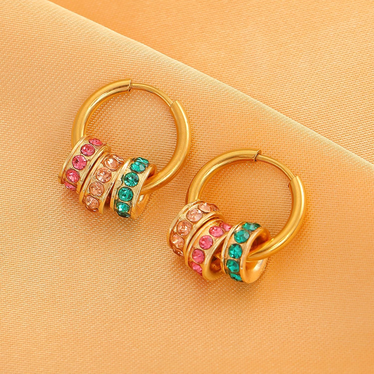 Wholesale Exquisite colorful zircon circle drop earrings