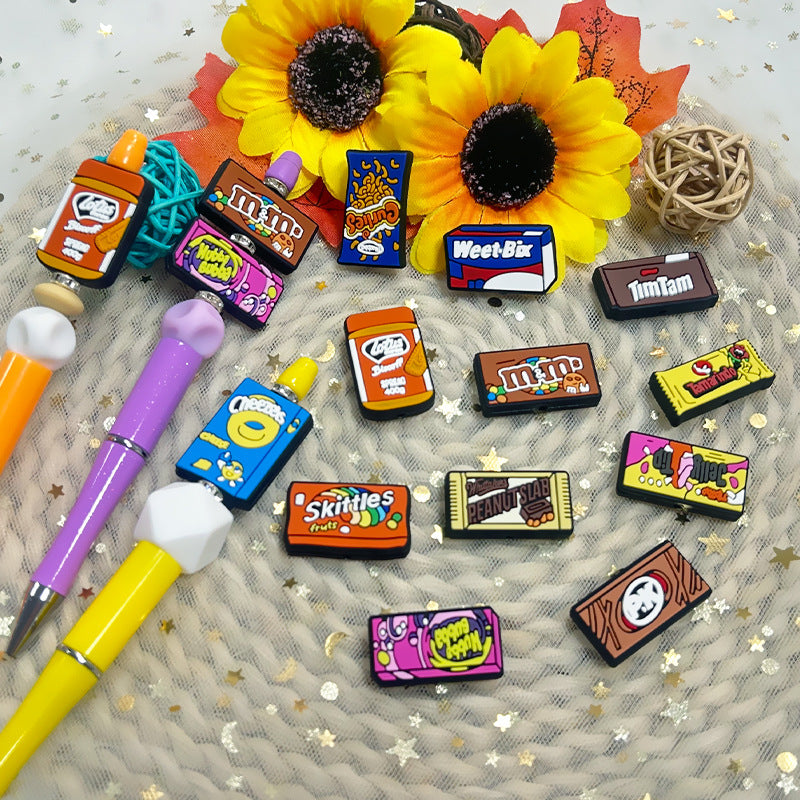 Wholesale 10pcs Epoxy Cartoon Candy Beads Silicone Food Grade Teething Accessories DIY Beaded Pen Beads