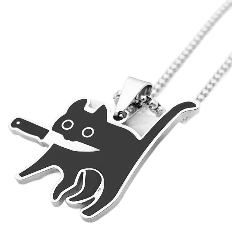 Wholesale stainless steel creative cat tag keychain necklace pendant