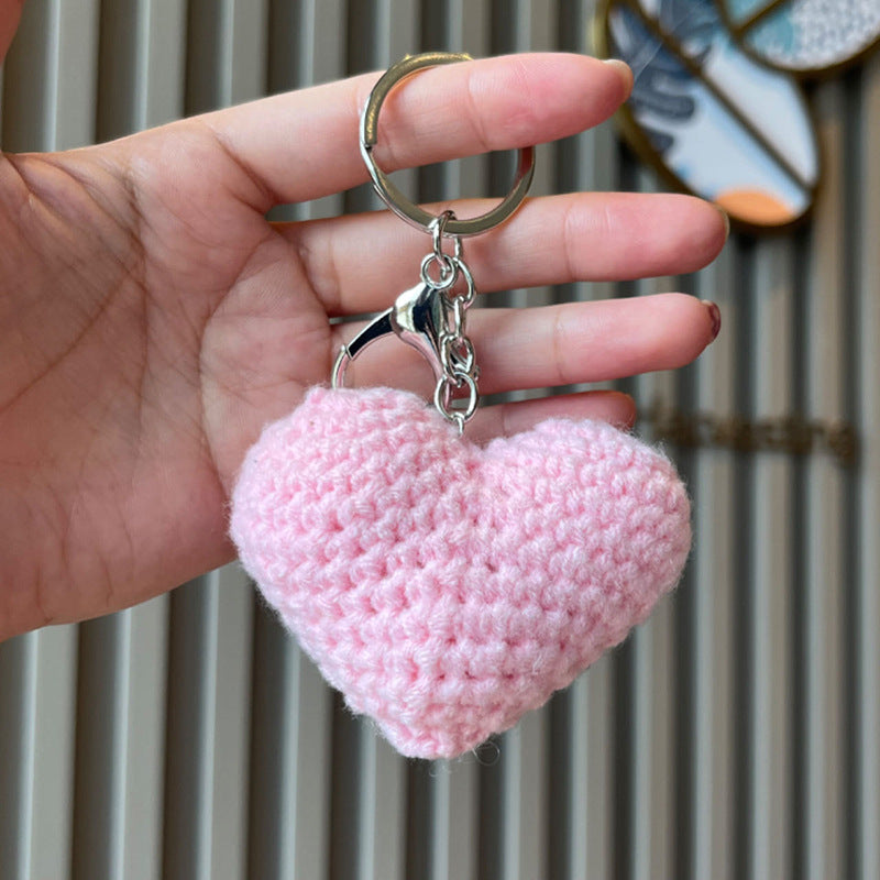 Wholesale Handmade crochet colored yarn heart-shaped keychain