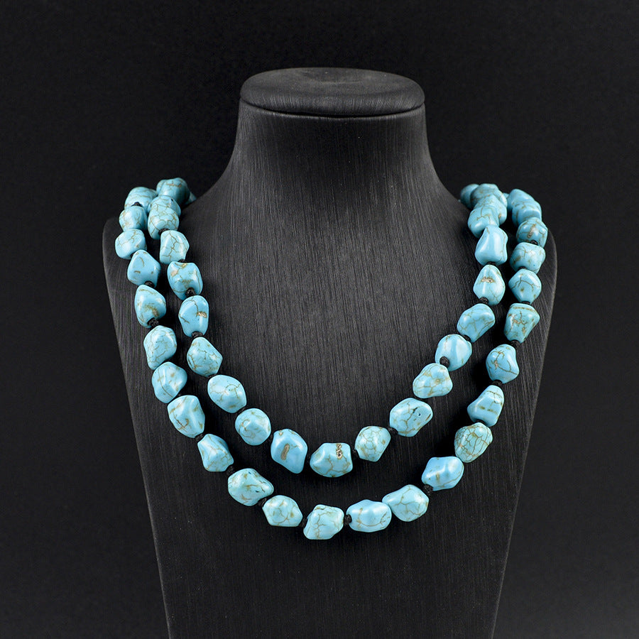 Wholesale Bohemian Turquoise Bead Necklace With Heart Pendant Zinc Alloy Electroplated Trendy Party Jewelry For Women Boutique Resale