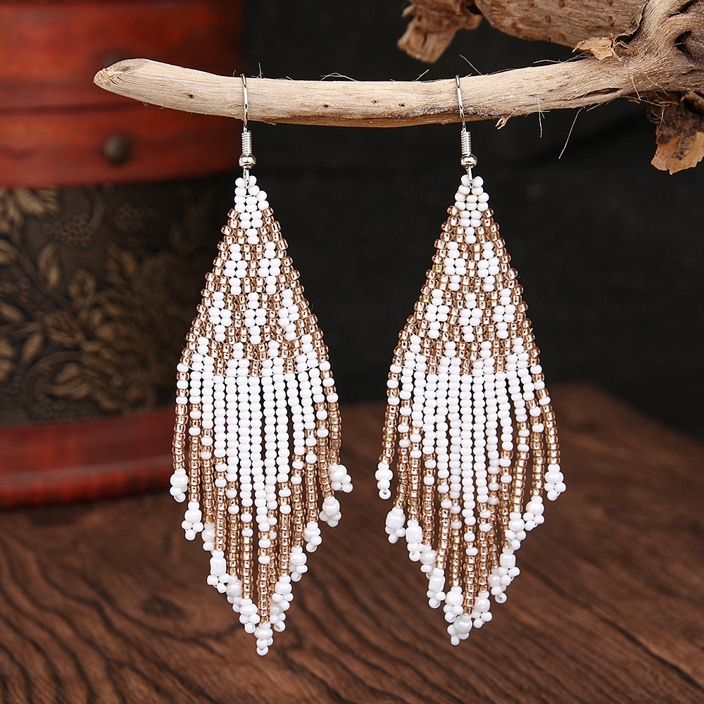 Wholesale Bohemian Beaded Braided Long Tassel Earrings