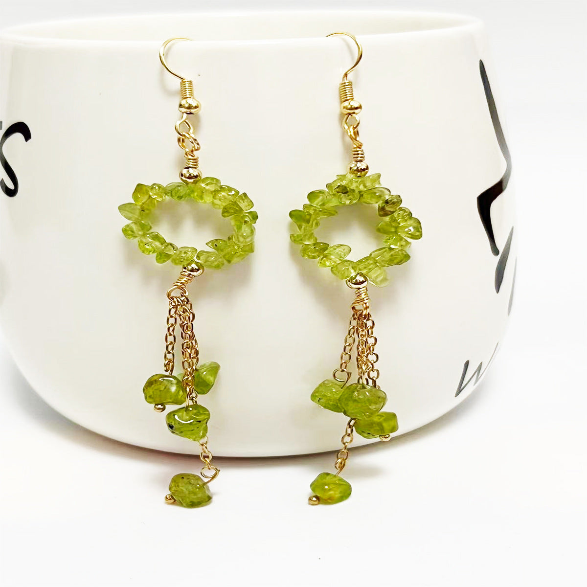 Wholesale Crystal Colorful Sweet Natural Crushed Stone Tassel Earrings