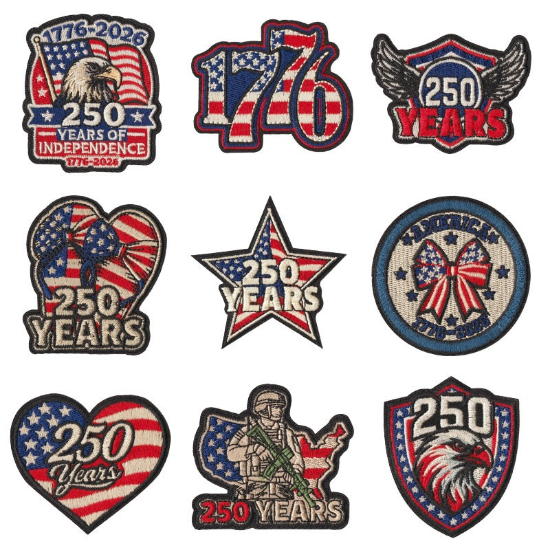 Wholesale Polyester Cotton Iron On Embroidered Patch Set Patriotic USA Eagle Flag Heart Design DIY Fashion Accessory For Coat Decor