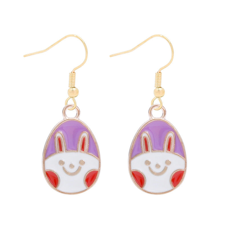 Wholesale Easter Egg Alloy Color Oil Dropping Wave Pendant Spring Carnival Party Earrings
