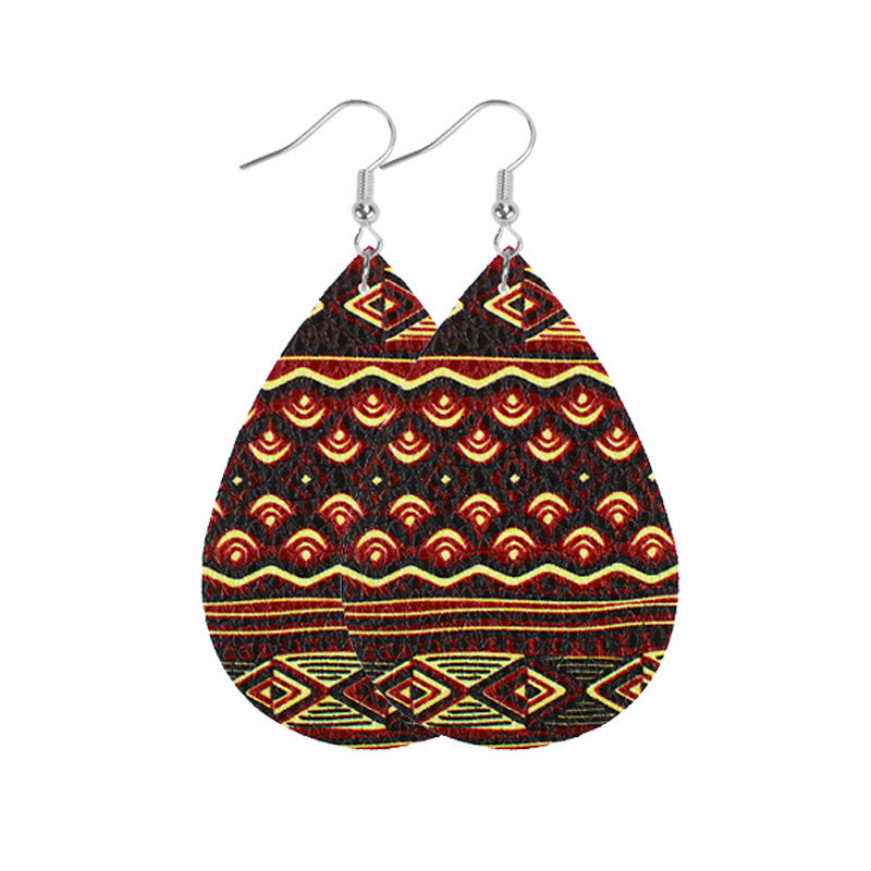 Wholesale Western Style Leopard Print Cow Print Leather Double Sided Print Earrings