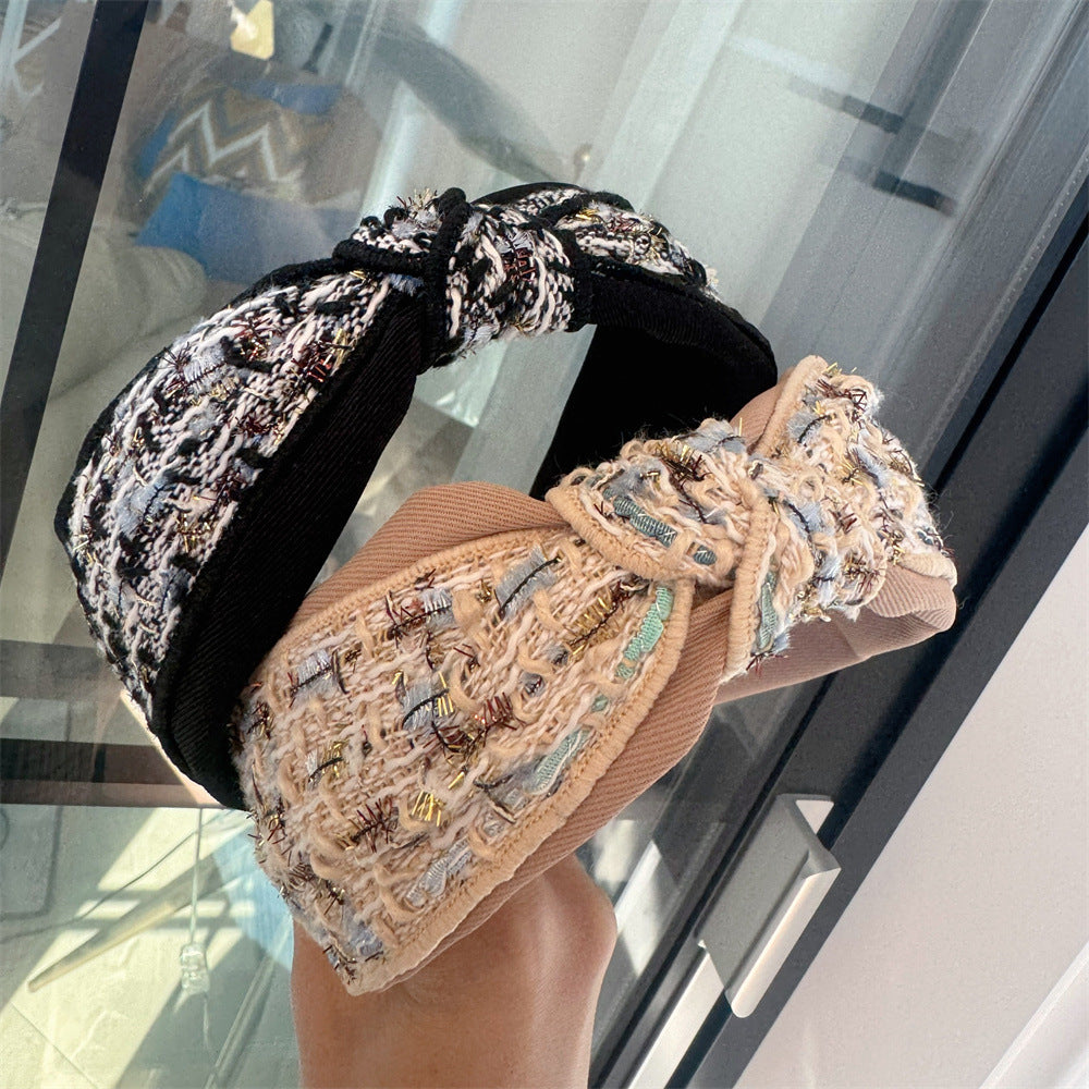 Wholesale Vintage French Style High Skull Knotted Houndstooth Headband