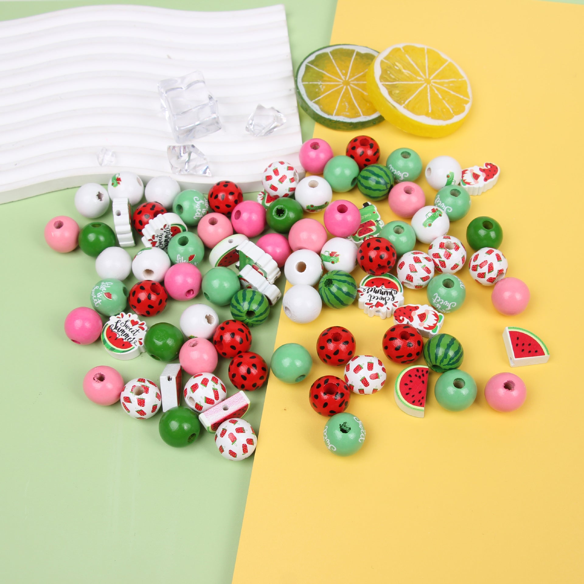 Wholesale 20pcs Summer Watermelon Dwarf Colorful Wooden Beads DIY Accessories