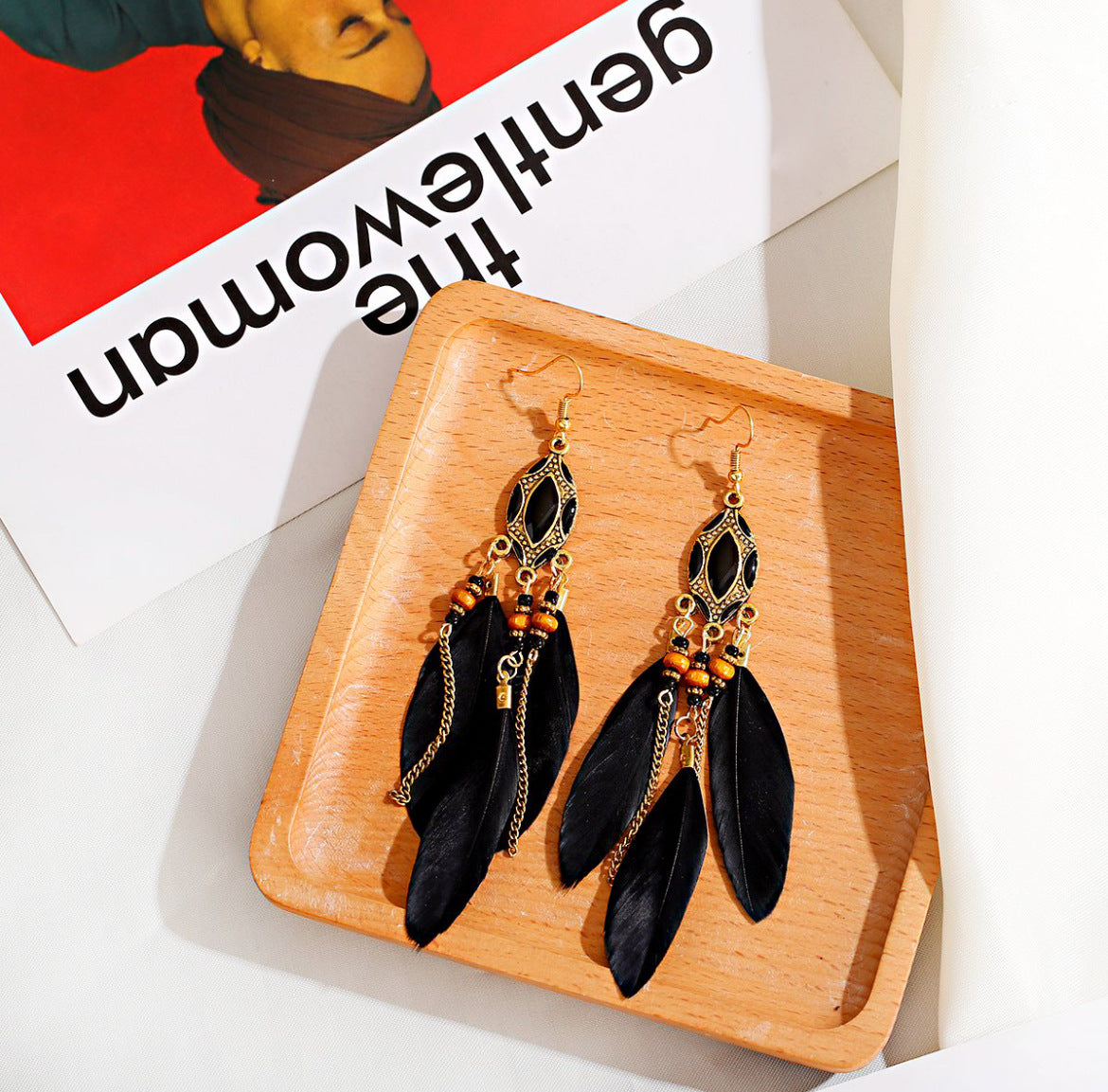 Wholesale Ethnic style super fairy high-end feather earrings