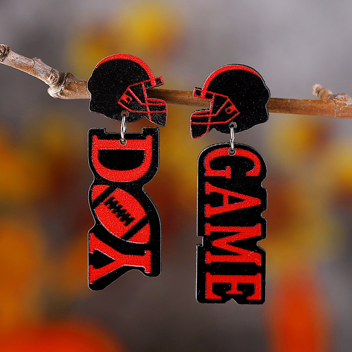 Wholesale  New Rugby Letter Helmet Stitching Pendant Earrings Rugby Events Wooden Double-sided Earrings Earrings