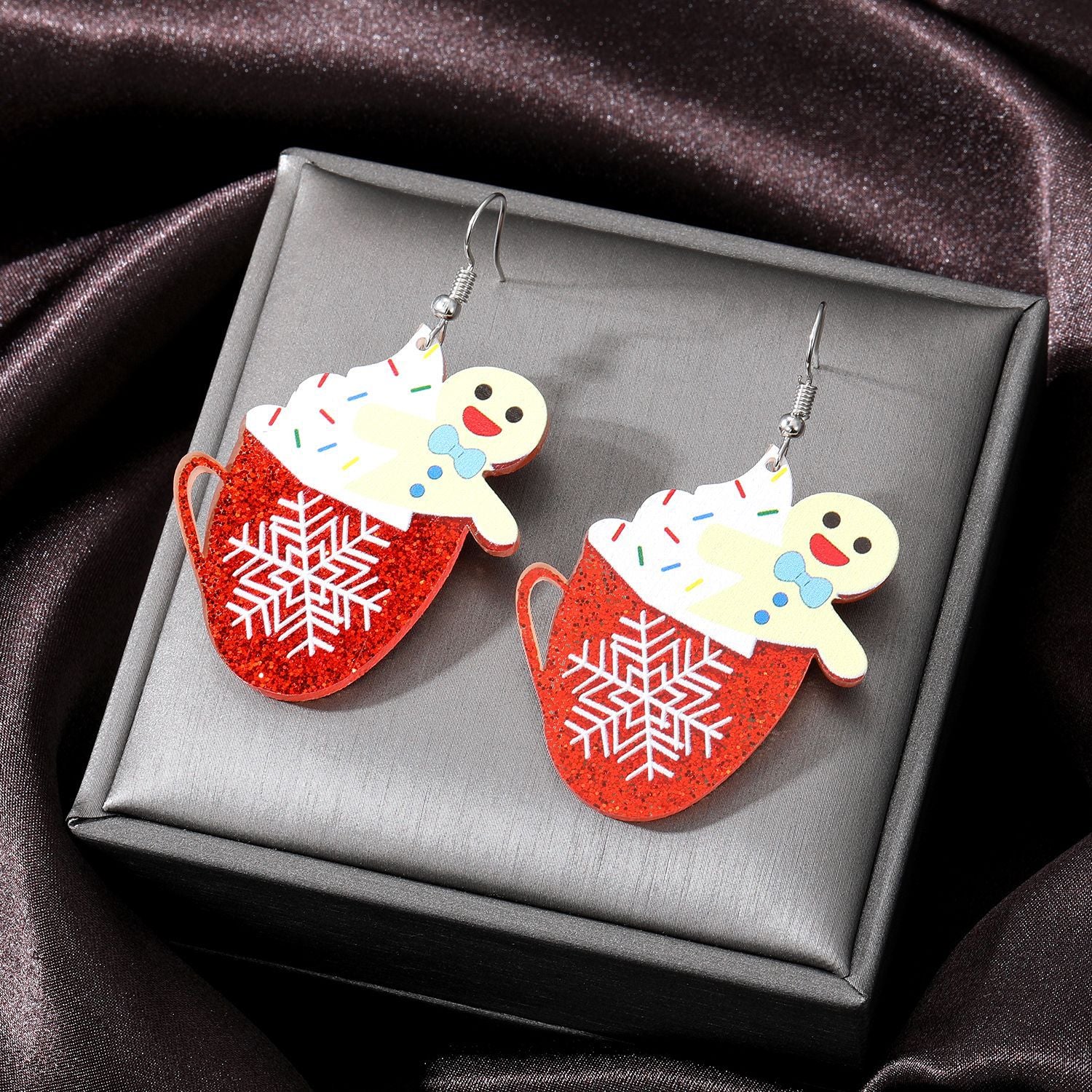 Wholesale 5pcs/pack Cartoon Acrylic Christmas Earrings Snowman Earrings