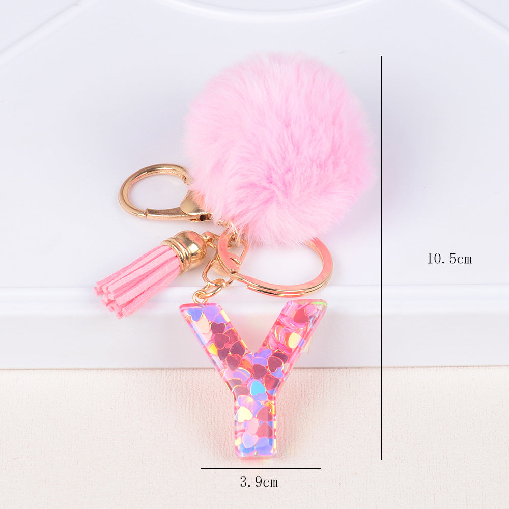 卸売人気のファーボールラブレター樹脂キーホルダー