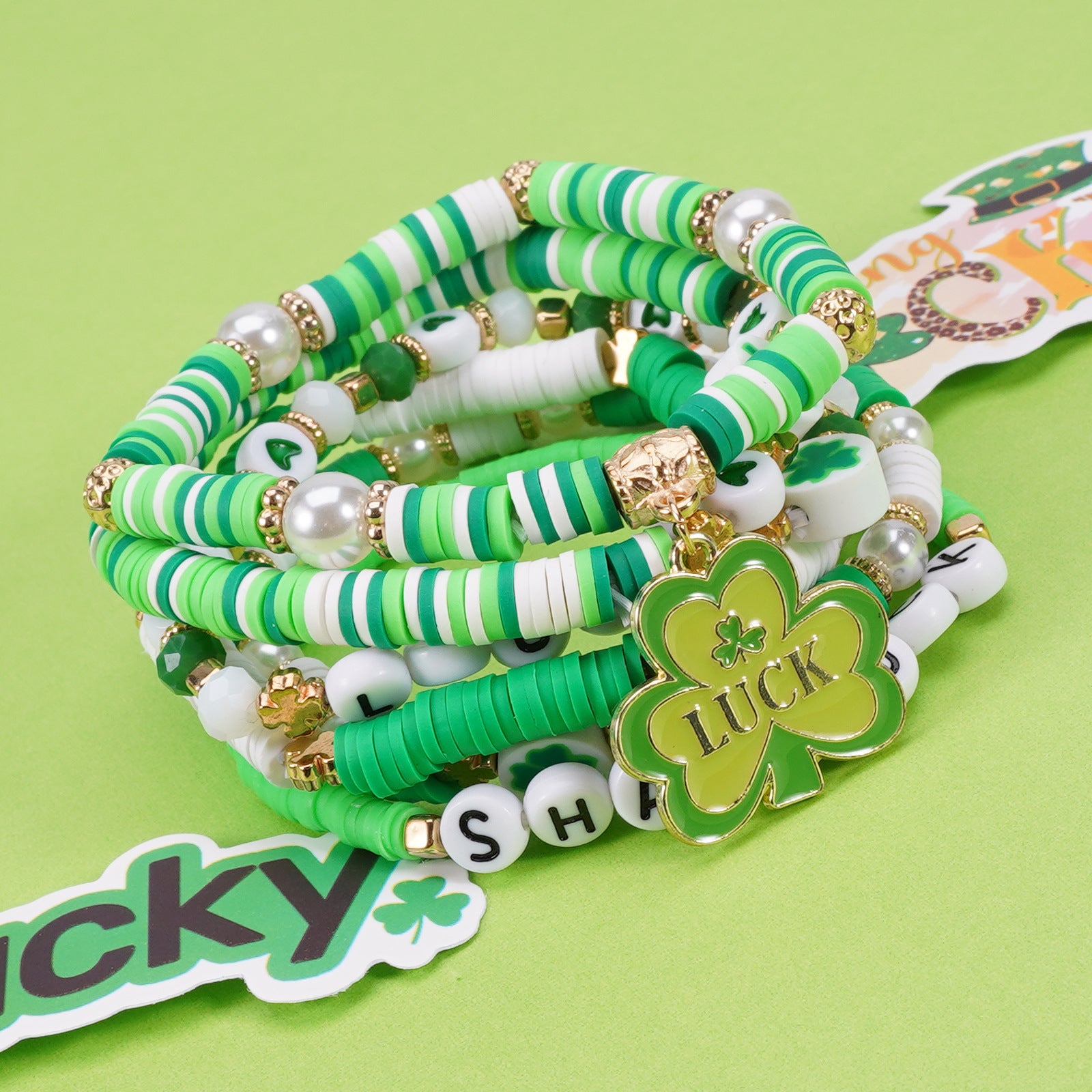 Wholesale St.  Patrick' s Day Green Clover Wine Glass Hat Bracelet
