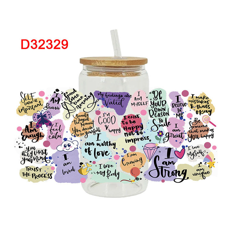 Wholesale Colorful English sentences 16oz Cup UV DTF Wraps