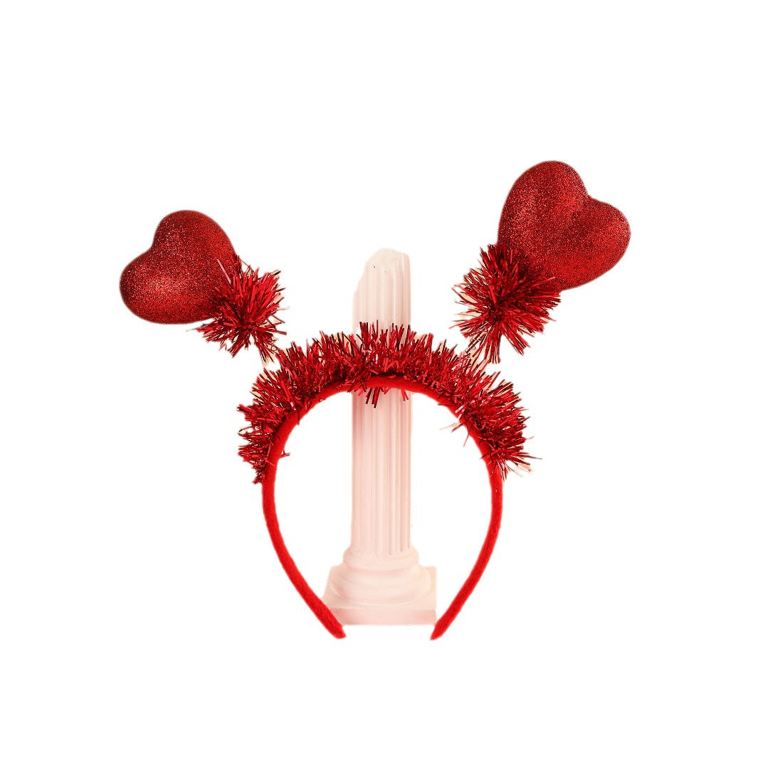 Wholesale 10pcs Valentine's Day Heart Shaped Love Glitter Hair Hoop Red Three-dimensional Love Foam Party Heart Sequin Headband