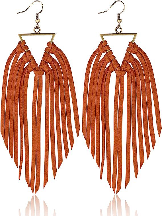 Wholesale Distinctive Tassel Western Style Leather Large Long Earrings