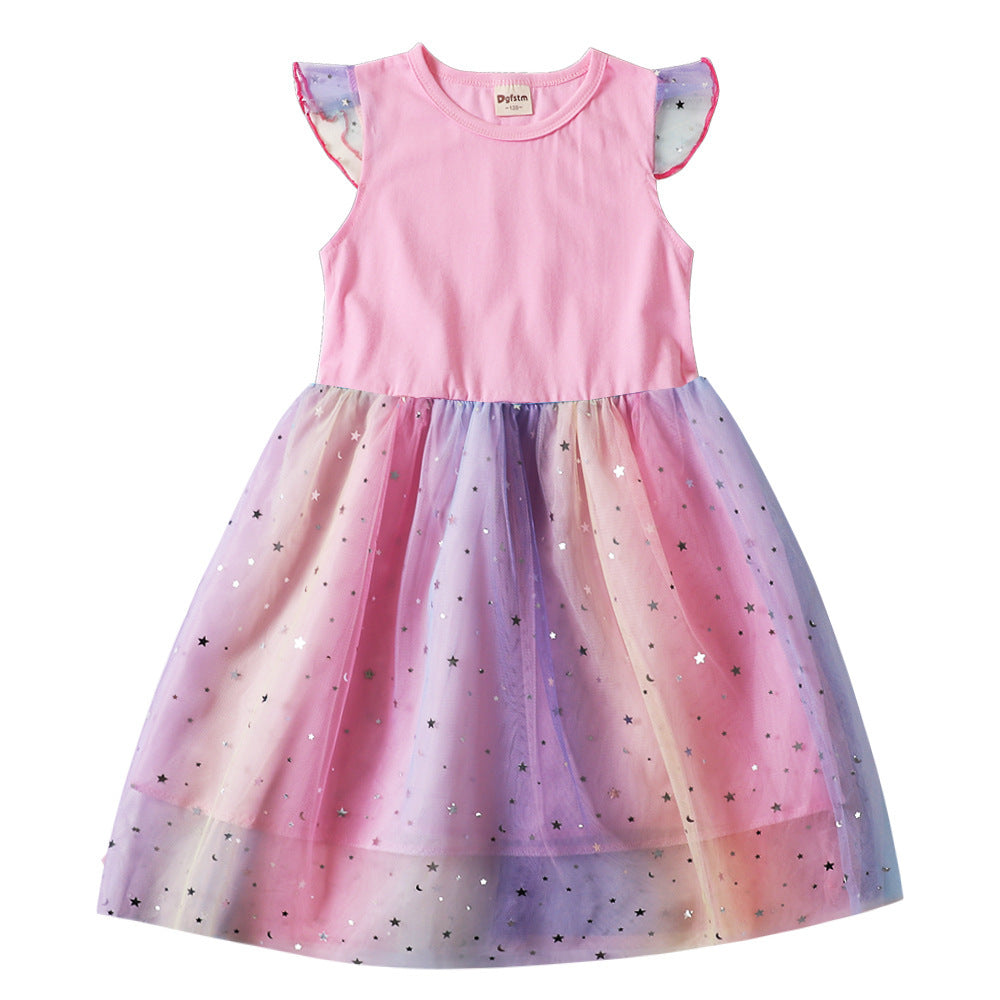 Wholesale Princess Design Girls Summer Short Sleeve Tulle Dress Fashion Toddler Outfit For Party Boutique Resale