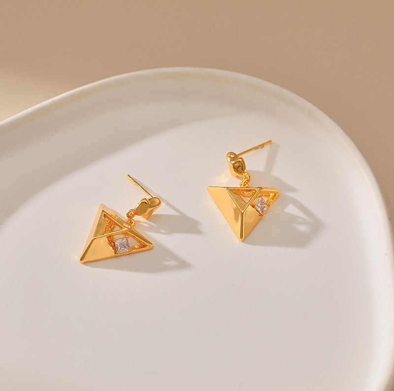Wholesale Geometric Triangle Design Gold Plated Earrings
