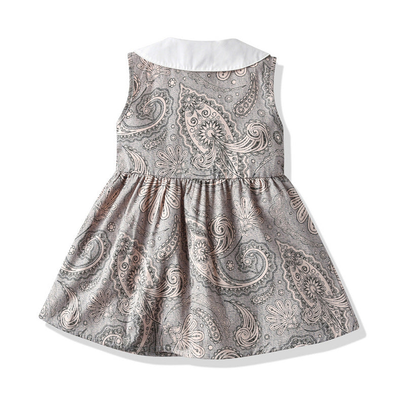 Wholesale Children's Cotton Sleeveless Floral Doll Neck Dresses