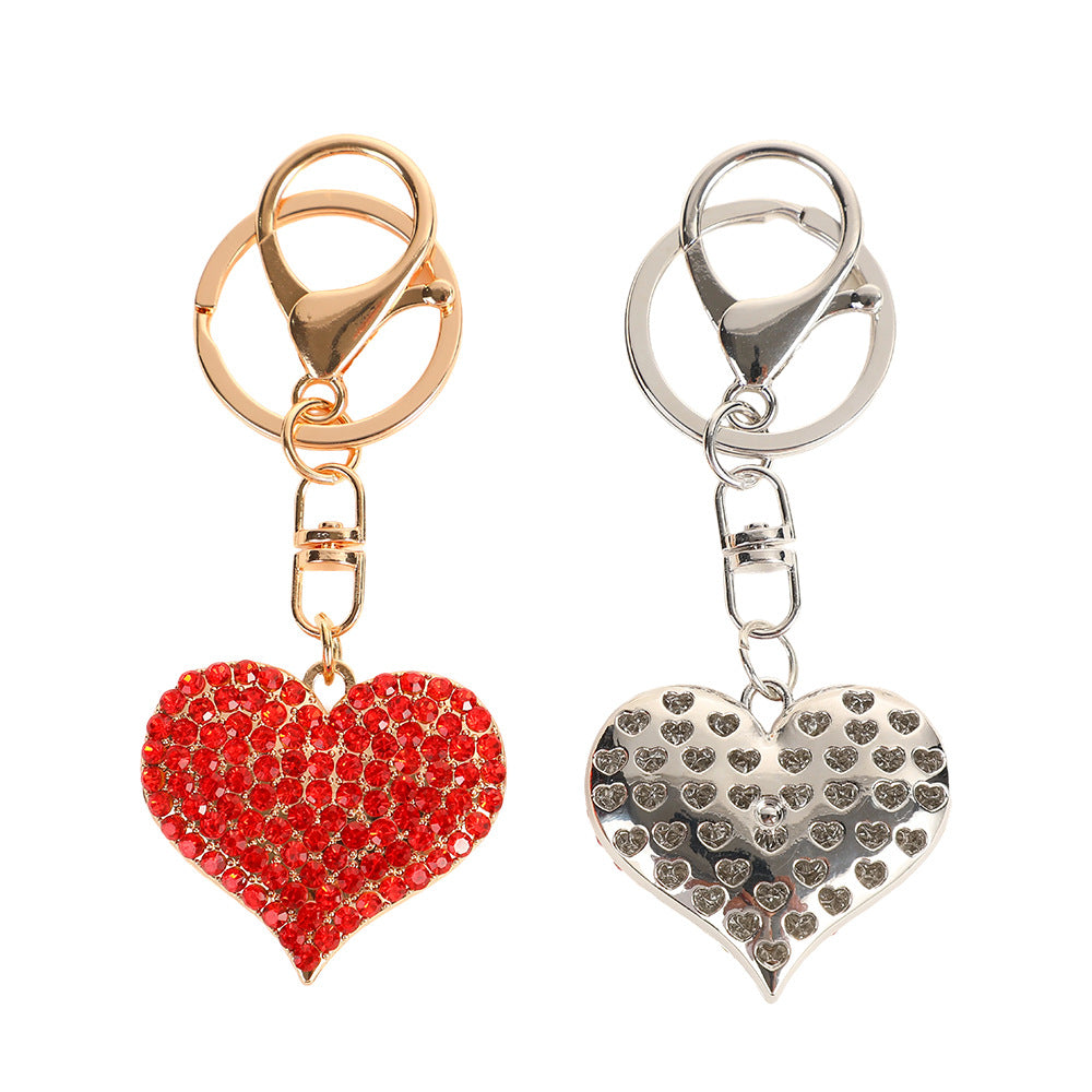 Wholesale Solid color peach heart set with diamonds Metal Keychain