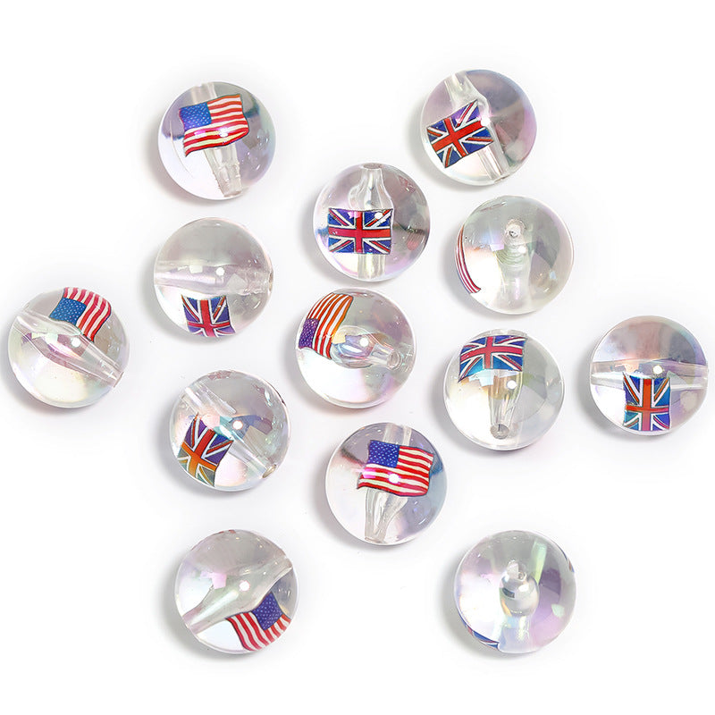 Wholesale 50pcs Acrylic High Transparent Flag Print DIY Beads