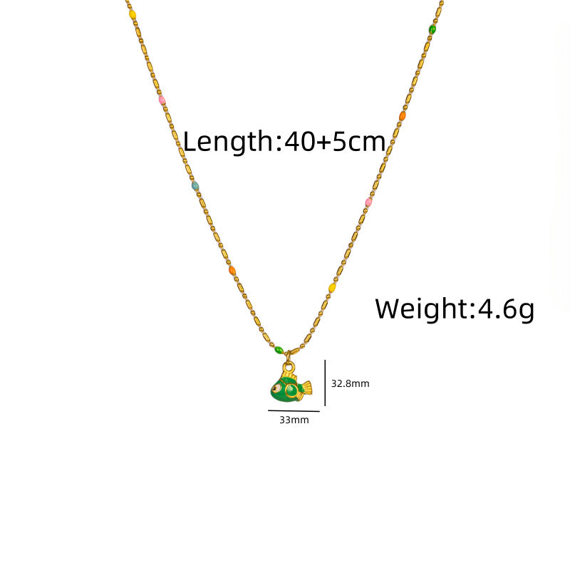 Wholesale Rice Bead Dripping Oil Cartoon Fish Stainless Steel Necklace