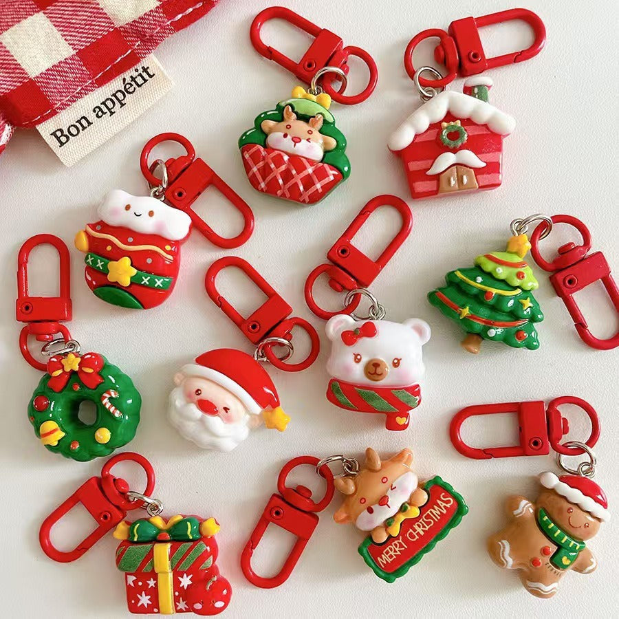 Wholesale Cute Christmas Santa Resin Keychain Pendant Bag Charm Car Key Accessory Boutique Resale Gift