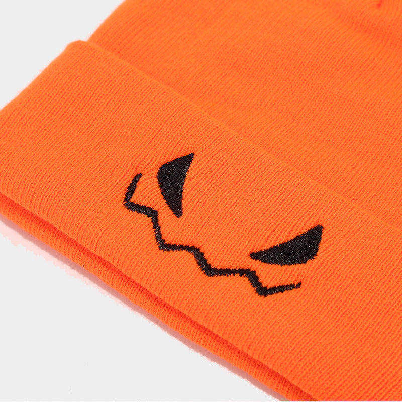 Wholesale Halloween Pumpkin Little Devil Embroidery Knitted Beanie